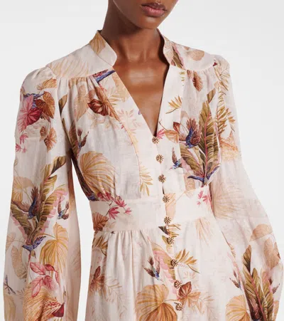 Zimmermann Ascension Linen Plunge Midi Dress