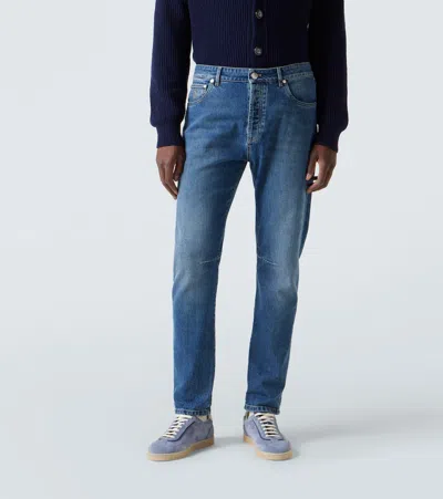 Brunello Cucinelli Relaxed-fit Denim Trousers With Rolled Cuffs In Blue