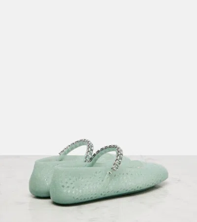 Jimmy Choo Light Green Jelly Ballet Flats With Crystal In Blue