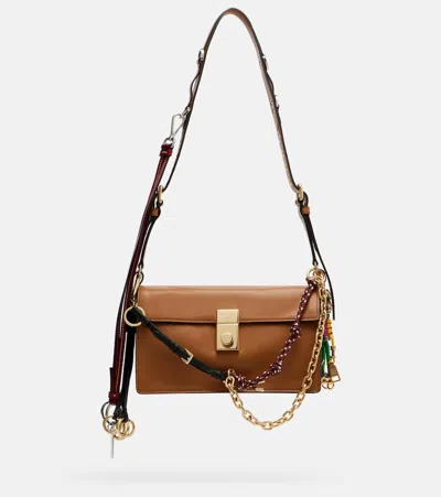 Prada Soft Sound Large Caramel Leather Bag With Charms In Brown