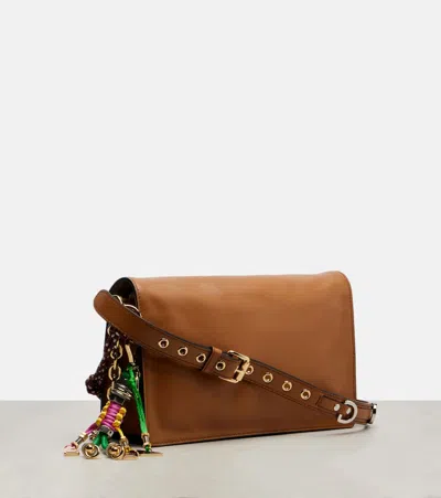 Prada Soft Sound Large Caramel Leather Bag With Charms In Brown