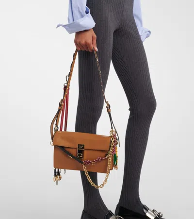 Prada Soft Sound Large Caramel Leather Bag With Charms In Brown