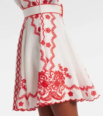 Zimmermann Womens Ivory Red Lucky Embroidered Linen Mini Dress In White