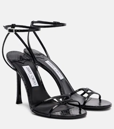 Jimmy Choo Strappy Leo 100 Stiletto Heel Sandals In Black