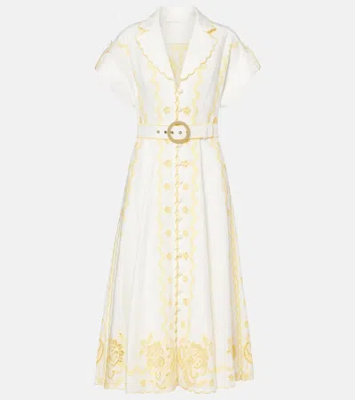 Zimmermann Lucky Embroidered Midi Dress - Women's - Cotton/linen/flax/polyester/recycled Polyesterelastane In White