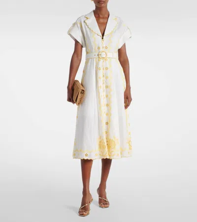 Zimmermann Lucky Embroidered Midi Dress - Women's - Cotton/linen/flax/polyester/recycled Polyesterelastane In White