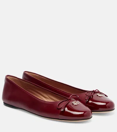Gucci Women Leather Ballerinas With Patent Leather Details In Burgundy