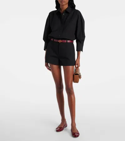 Gucci Women Leather Ballerinas With Patent Leather Details In Burgundy