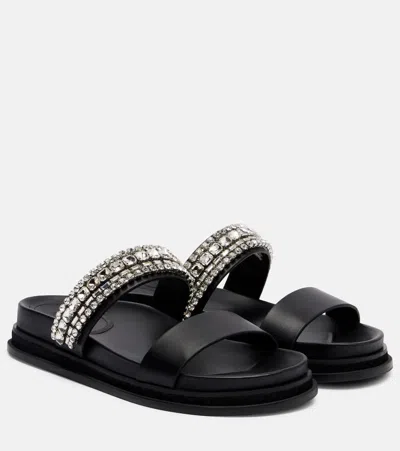 Jimmy Choo Crystal Embellished Leather Flat Sandals