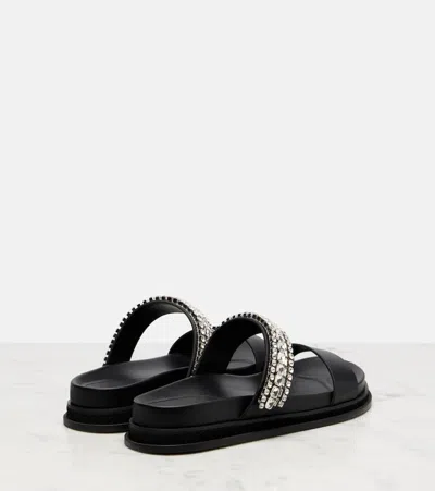 Jimmy Choo Crystal Embellished Leather Flat Sandals