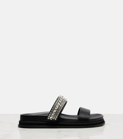Jimmy Choo Crystal Embellished Leather Flat Sandals