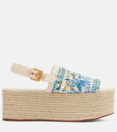 Farm Rio Printed Leather Platform Espadrilles In Multi