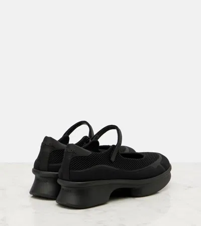 Prada Wavy Mesh Platform Ballerina Shoes In Black