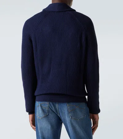 Brunello Cucinelli Ribbed-knit Cardigan In Blue