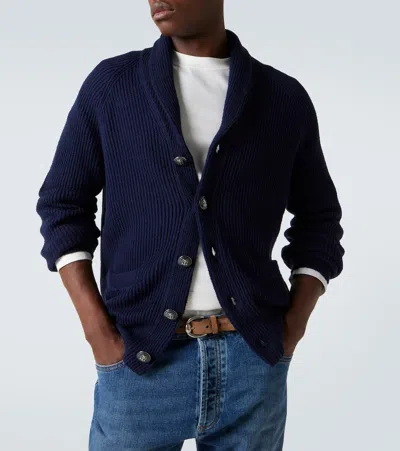 Brunello Cucinelli Ribbed-knit Cardigan In Blue