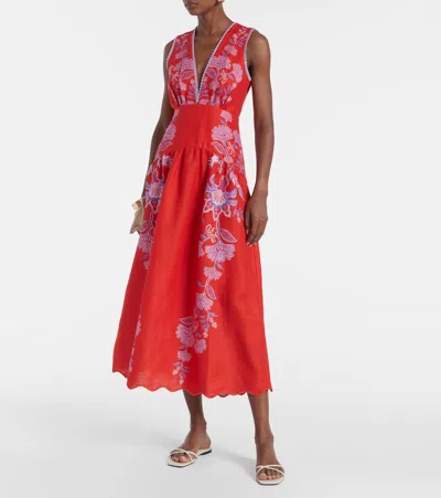 Farm Rio Womens Porcelain Garden Red Porcelain Garden V-neck Linen Midi Dress Xs
