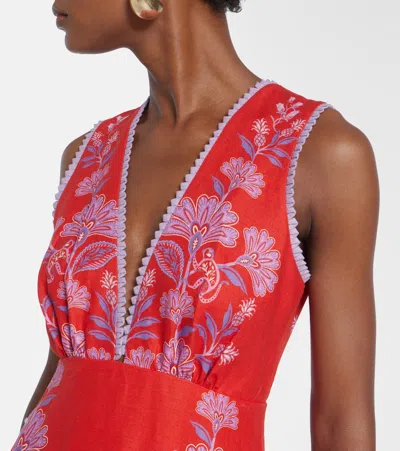 Farm Rio Womens Porcelain Garden Red Porcelain Garden V-neck Linen Midi Dress Xs