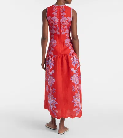 Farm Rio Womens Porcelain Garden Red Porcelain Garden V-neck Linen Midi Dress Xs
