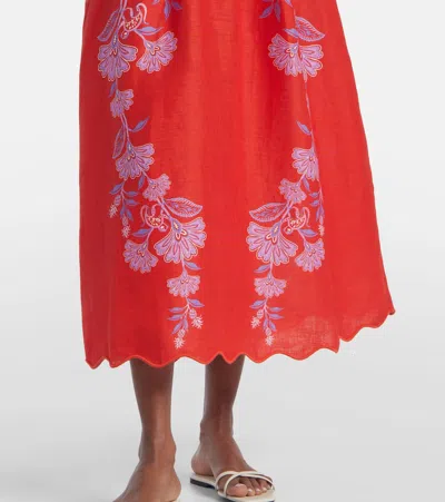 Farm Rio Womens Porcelain Garden Red Porcelain Garden V-neck Linen Midi Dress Xs