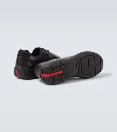 Prada Technical Sneakers Mesh Panels Rubber Sole In Black