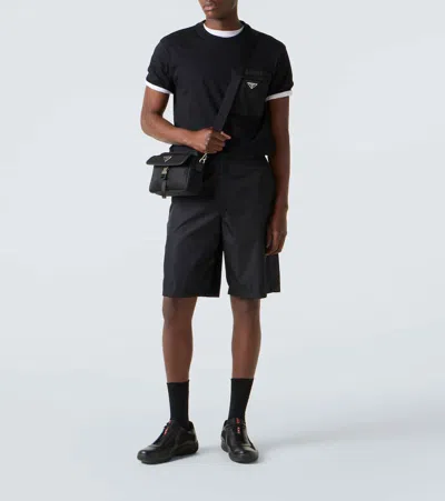 Prada Technical Sneakers Mesh Panels Rubber Sole In Black