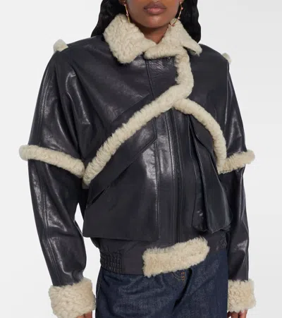 Magda Butrym Leather Jacket With Unique Fur Insert