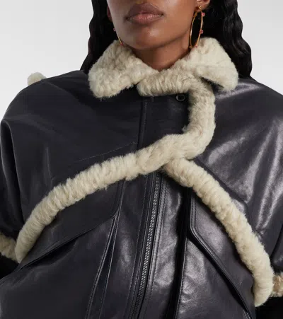 Magda Butrym Leather Jacket With Unique Fur Insert
