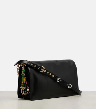 Prada Soft Sound Large Leather Shoulder Bag With Charms