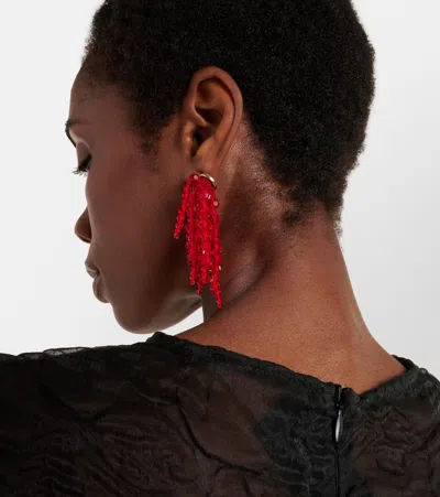 Simone Rocha Cascading Chandelier Beaded Drop Earrings In Red