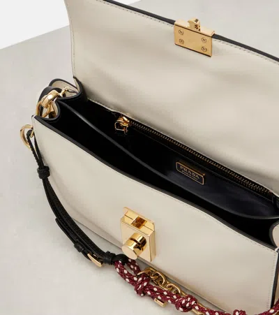 Prada Soft Sound Small Leather Shoulder Bag With Charms In White