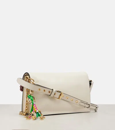 Prada Soft Sound Small Leather Shoulder Bag With Charms In White