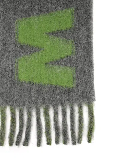 Marni Fringed Ends Striped Pattern Scarves In Gray