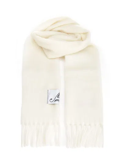 Marni Cream Alpaca Scarf With Fringes In Neutral