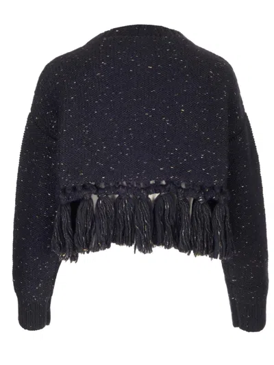 Alanui Astrale Crop Sweater With Fringes In Blue