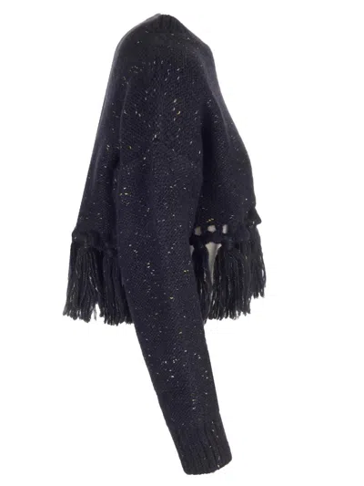 Alanui Astrale Crop Sweater With Fringes In Blue