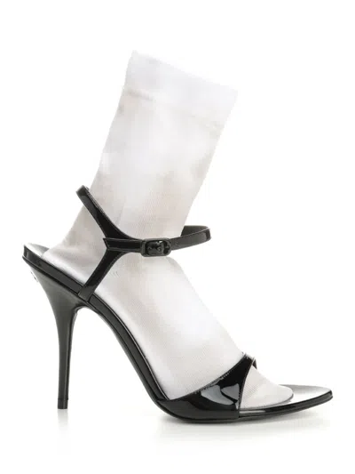 Balenciaga Avenue Sock Black Sandal In Patent Leather And Mesh