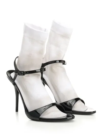 Balenciaga Avenue Sock Black Sandal In Patent Leather And Mesh