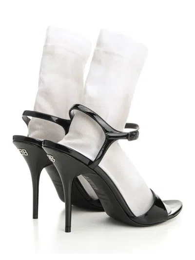 Balenciaga Avenue Sock Black Sandal In Patent Leather And Mesh