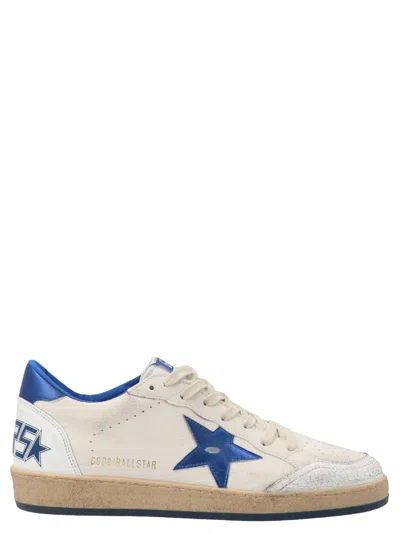 Golden Goose Ball Star Sneakers In White Nappa Leather With Light Blue Laminated Leather Star And Heel Tab In White