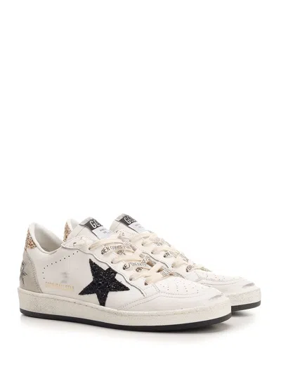 Golden Goose Deluxe Brand Women Ball Star Leather Sneakers With Glitter Detail In Neutral