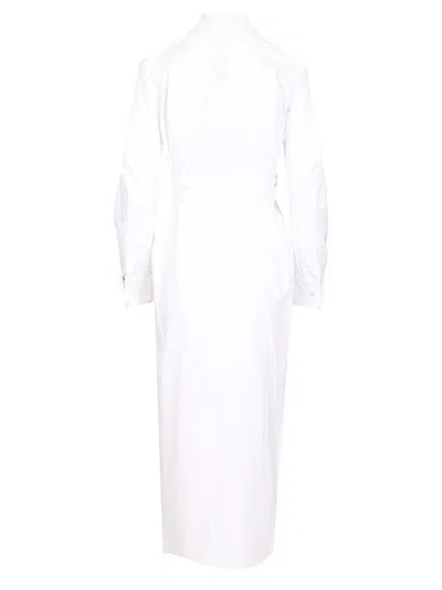 Max Mara Waist Belted French Cuffs Long Sleeve Midi Dress In White