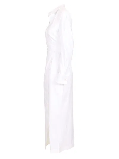 Max Mara Waist Belted French Cuffs Long Sleeve Midi Dress In White
