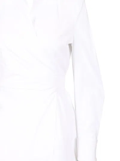 Max Mara Waist Belted French Cuffs Long Sleeve Midi Dress In White