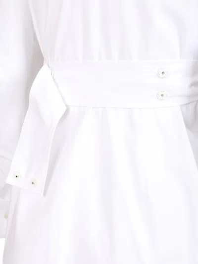 Max Mara Waist Belted French Cuffs Long Sleeve Midi Dress In White
