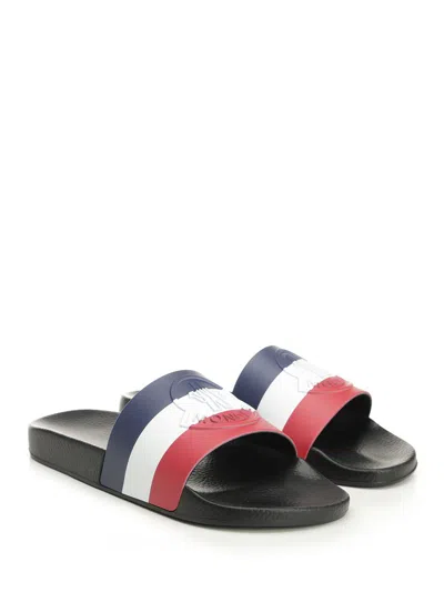 Moncler Black Rubber Basile Sliders In Multi