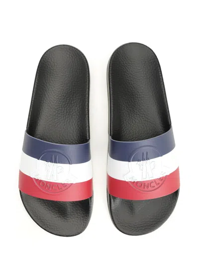 Moncler Black Rubber Basile Sliders In Multi