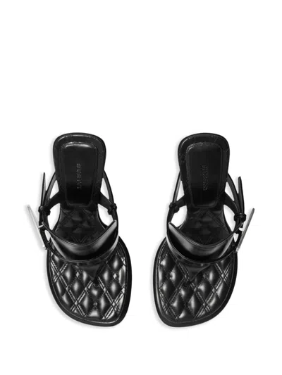 Burberry Black Leather Bay Thong Mules In Black