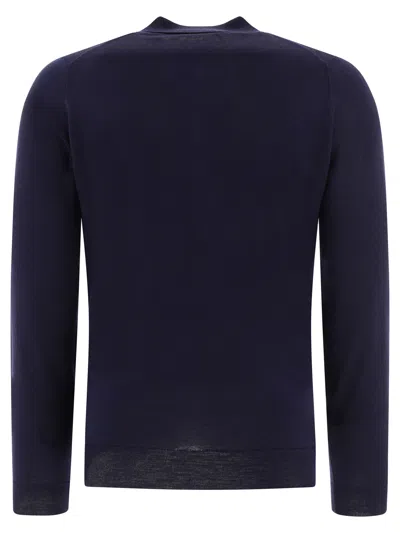 John Smedley "belper" Ribbed Polo Shirt With Collar In Blue