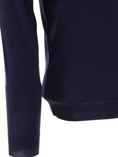John Smedley "belper" Ribbed Polo Shirt With Collar In Blue
