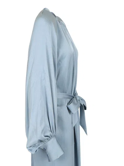Filippa K Belted Long-sleeve Midi Dress In Blue